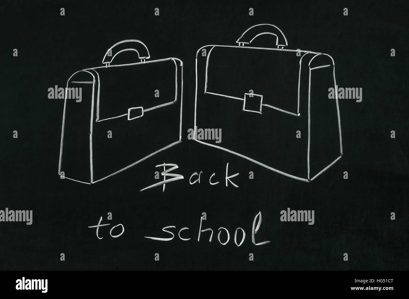 La maestra anotó en la junta back to y dibujar un maletín Fotografía de stock - Alamy
