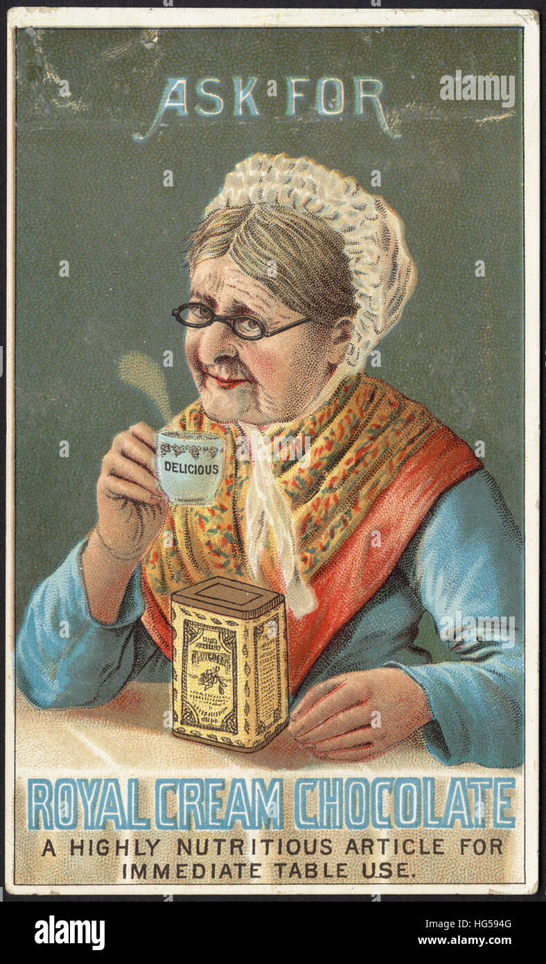 Las tarjetas comerciales de bebidas - Pedir Royal Crema de Chocolate, un artículo altamente nutritivo para uso de la mesa de inmediato. Foto de stock