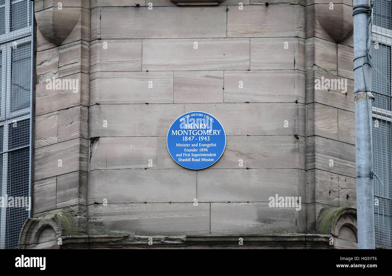Henry Montgomery placa azul en la Shankill Road Misión Foto de stock