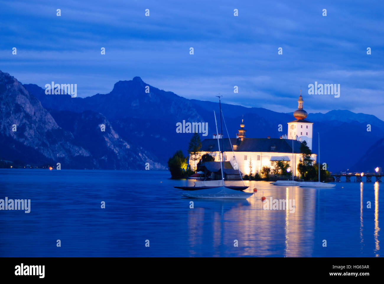 Gmunden: lago Traunsee, lago-castillo Ort, Salzkammergut, Oberösterreich, Upper Austria, Austria Foto de stock