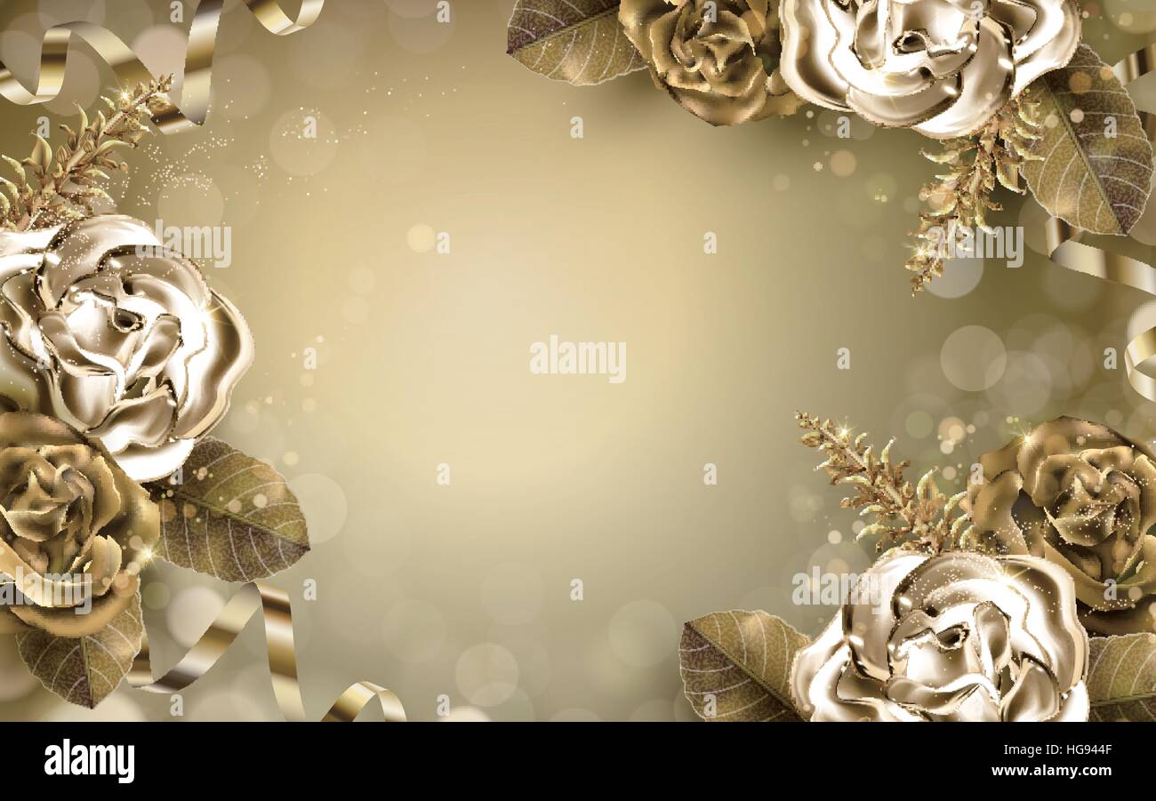 Golden Rose elementos con brillo metálico, el fondo dorado Imagen Vector de  stock - Alamy
