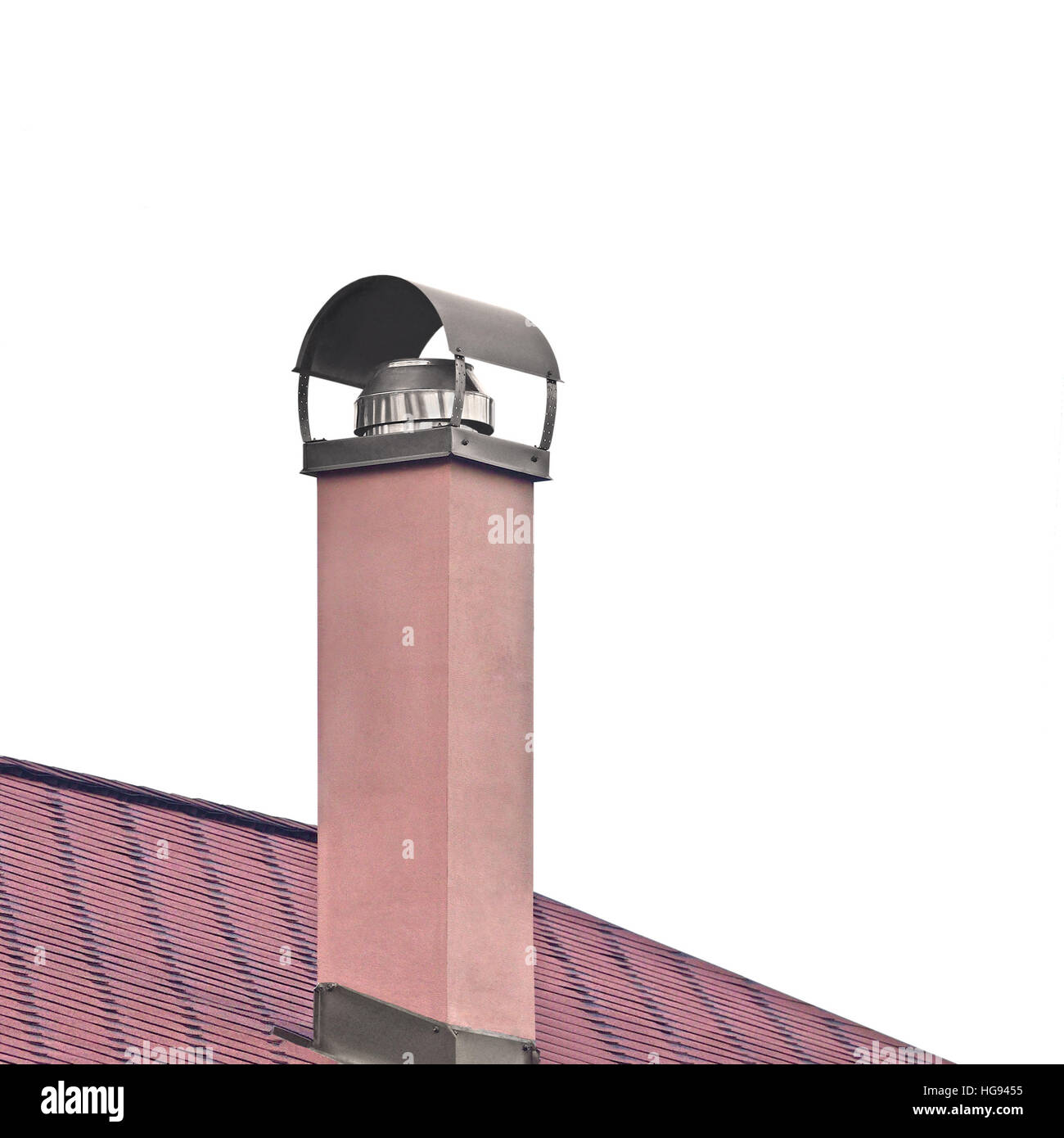 Enyesado en terracota pintada, chimenea de acero inoxidable tubo de humo,  techo de tejas rojas, texturas detalladas, tejado de cerámica aislada  grande Closeup Vertical Fotografía de stock - Alamy