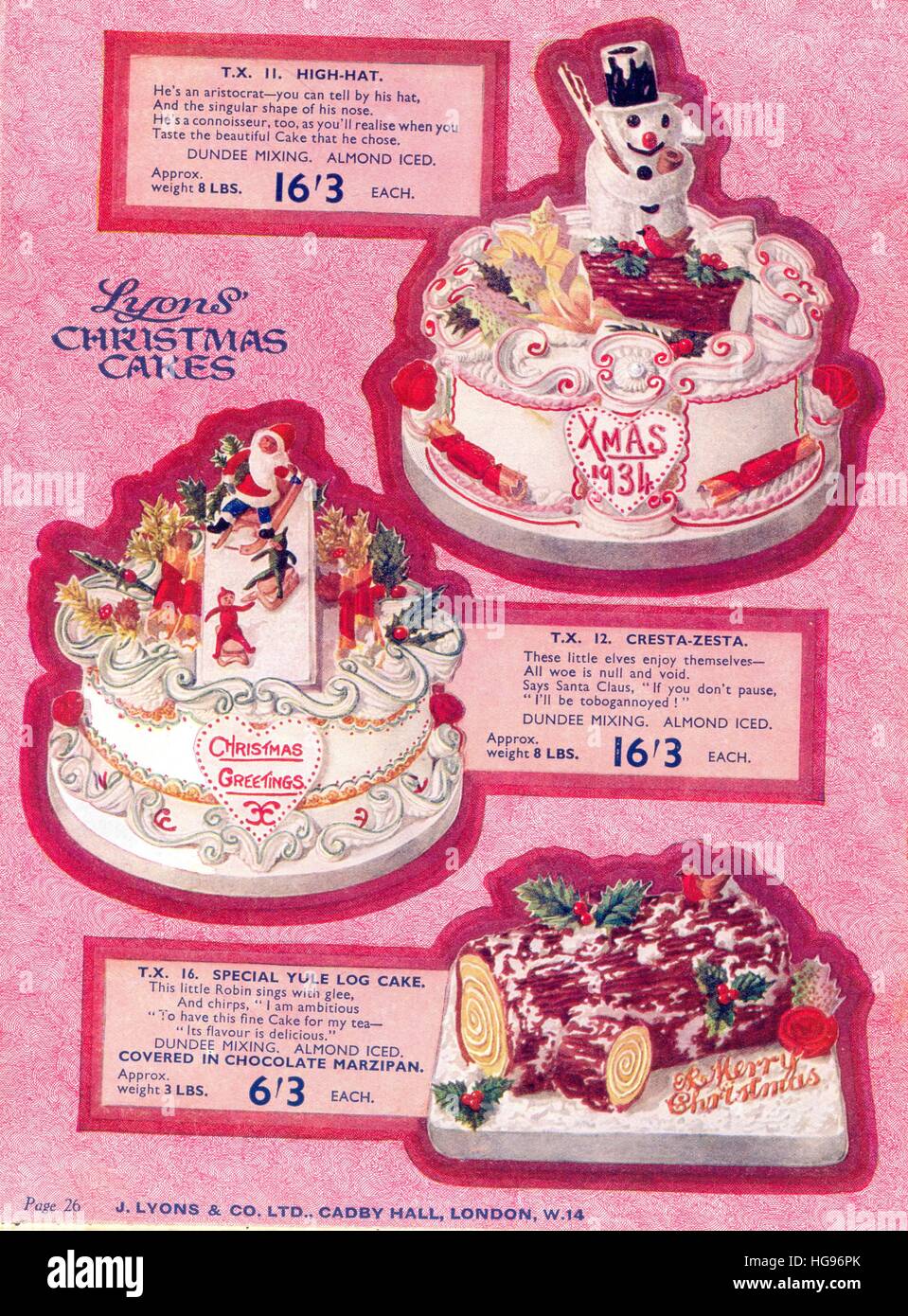Página de muestra del catálogo de Navidad 1934 de pasteles de Lyons  Fotografía de stock - Alamy