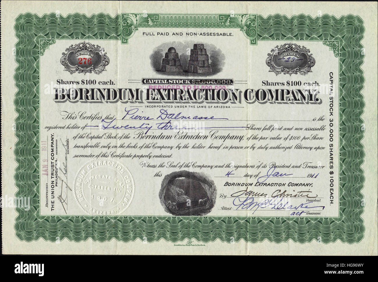 Early Western Mining Stock Certificate - EE.UU Foto de stock