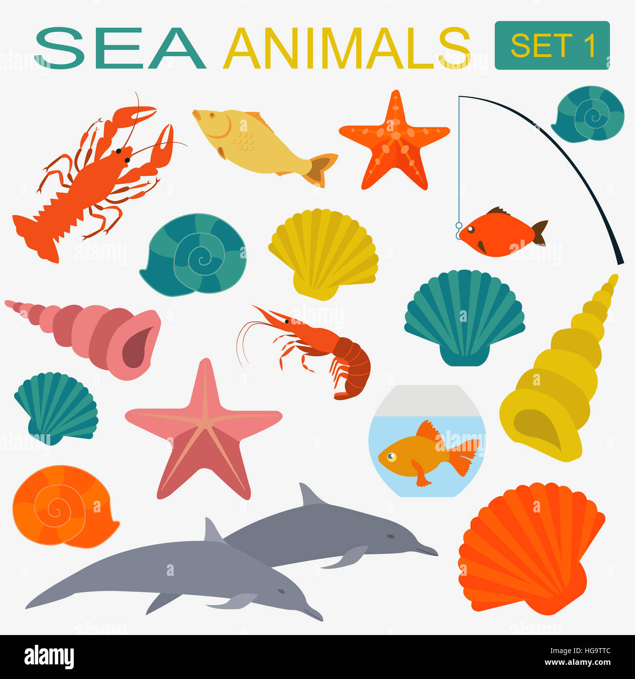 Icono de animales marinos. Ilustración vectorial Foto de stock