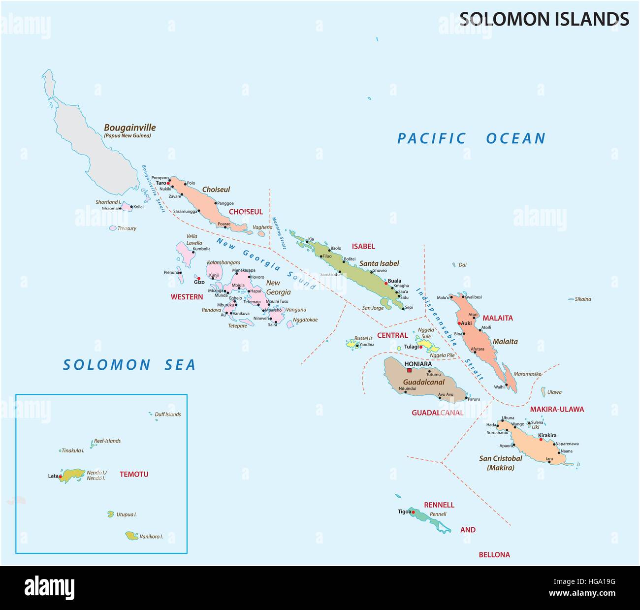 Las Islas Salomón mapa político y administrativo Imagen Vector de stock -  Alamy