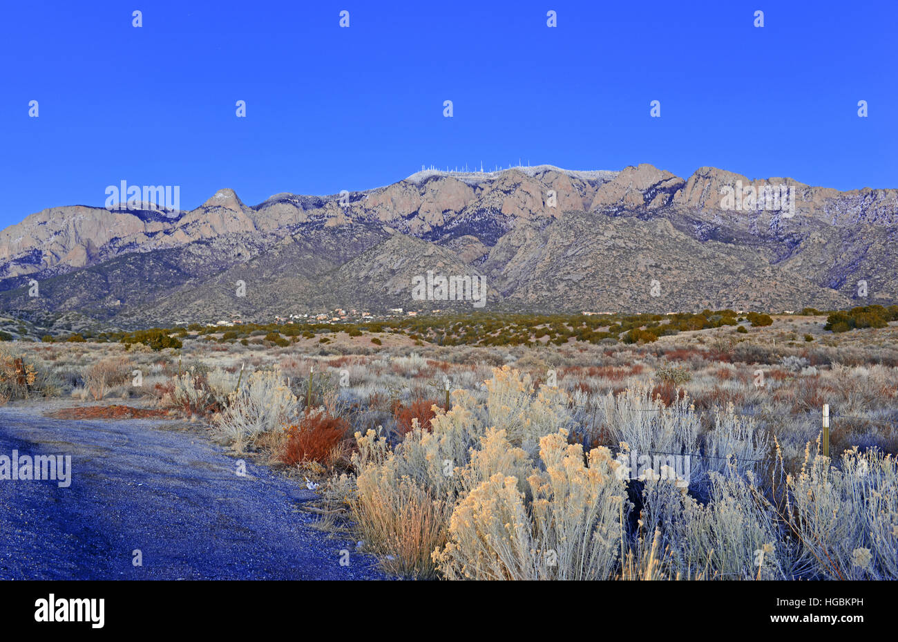 Sandia Peak al atardecer, situado cerca de Albuquerque, Nuevo México, EE.UU. Foto de stock