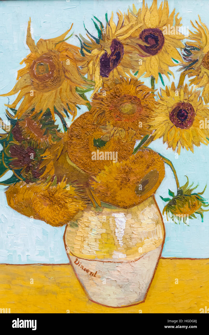 Alemania, Baviera, Munich, la Nueva Pinacoteca Museo (Neue Pinakothek), pintura titulada 'unflowers' (Sonnenblumen) por Vincent van Gogh fecha 1888 Foto de stock
