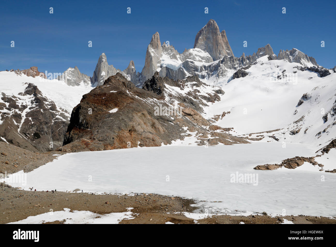 La Laguna de los Tres y el Monte Fitz Roy, El Chalten, Patagonia Argentina, Sudamérica Foto de stock