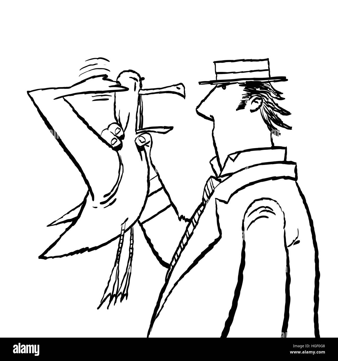 Caballero y Gaviota humor Ilustración del Vector