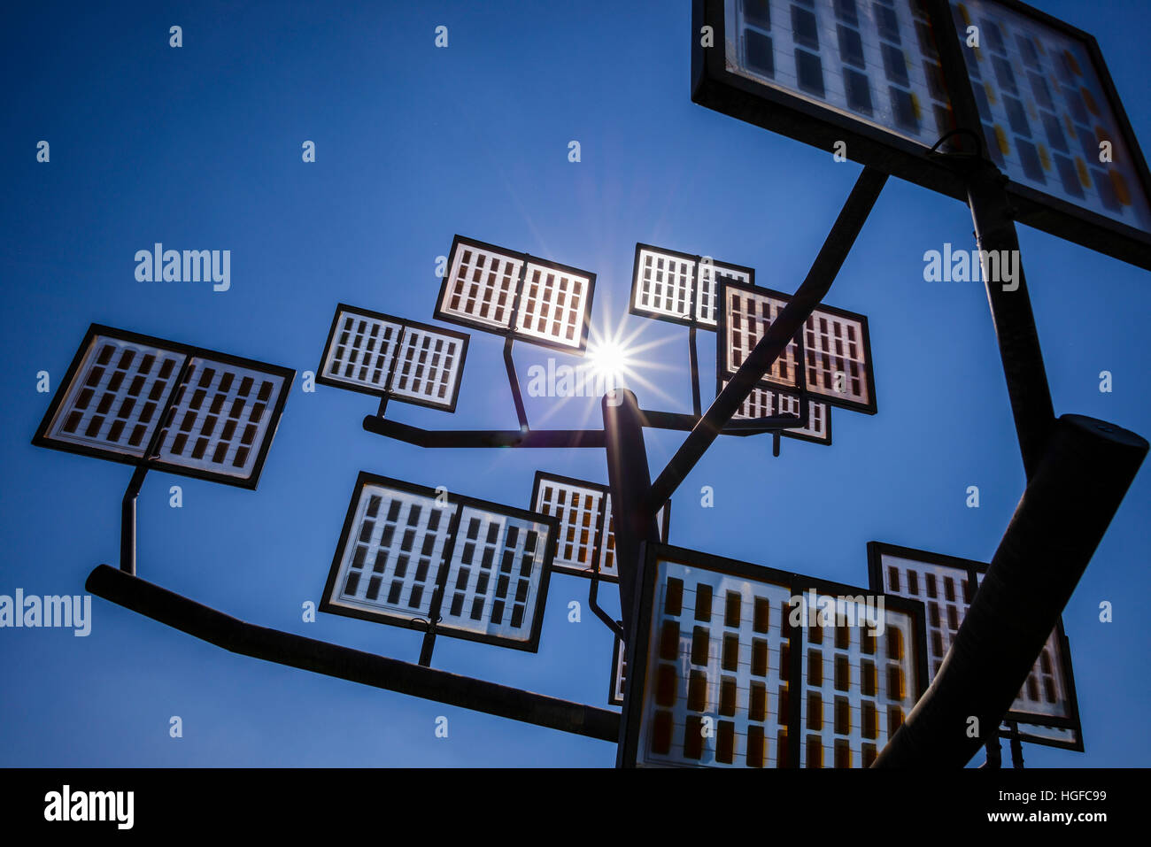 Los paneles solares, Solarbaum, Ulmer Wohnviertel, Ulm, Ciudad Solar Foto de stock