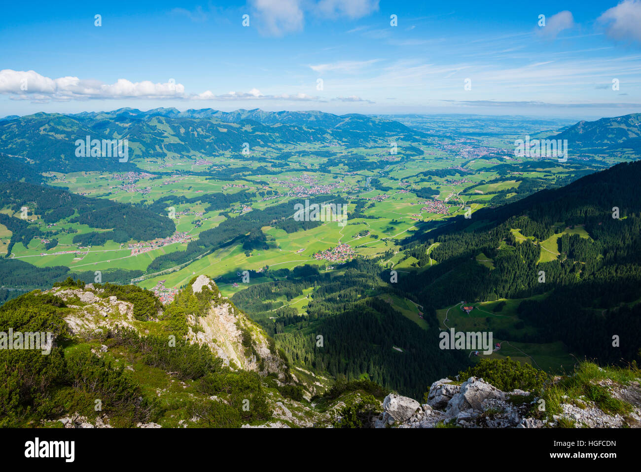 Panorama del valle Illertal en Allgäu, Baviera Foto de stock
