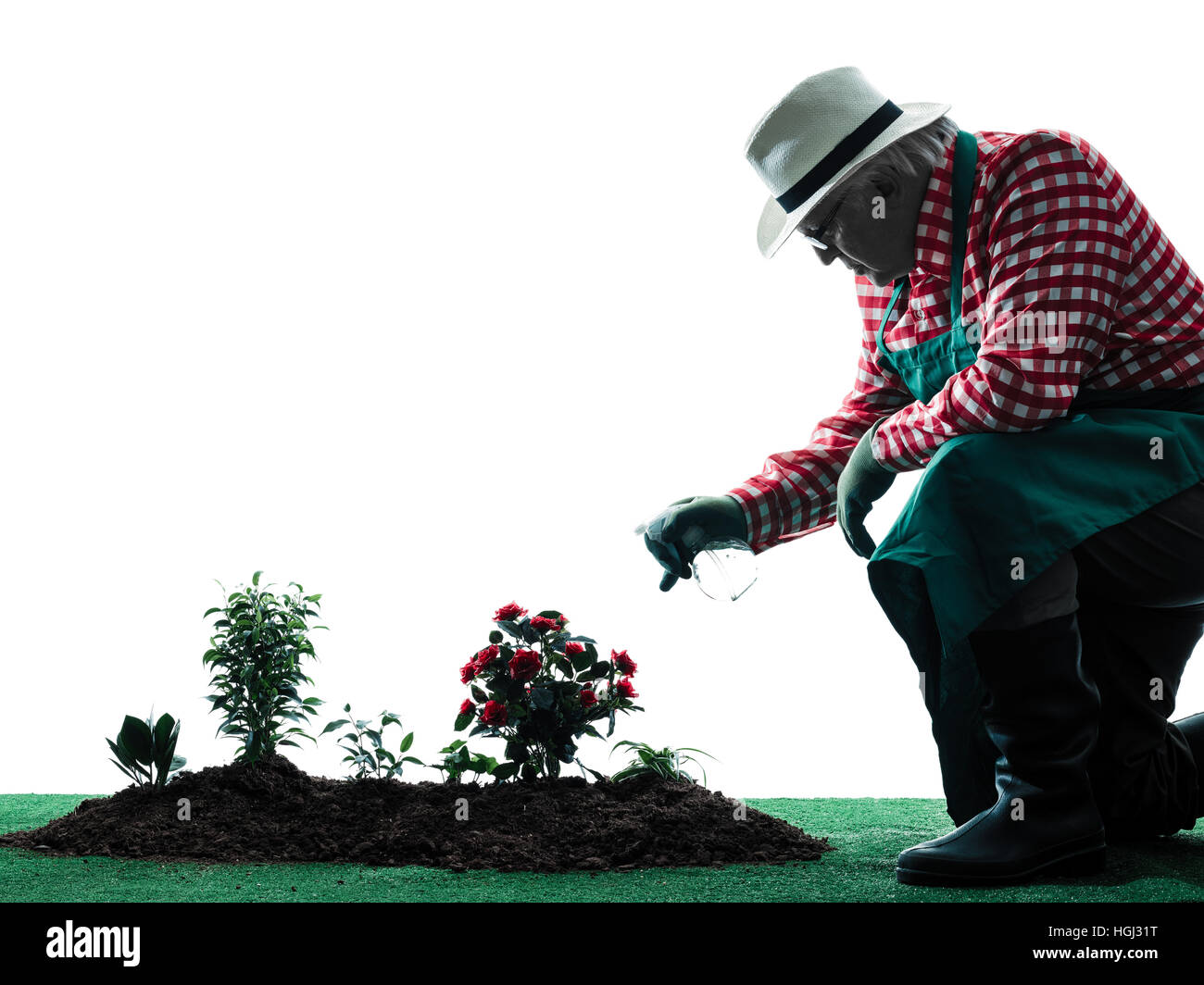 Un hombre caucásico silueta de jardinería jardinero hombre aislado ...