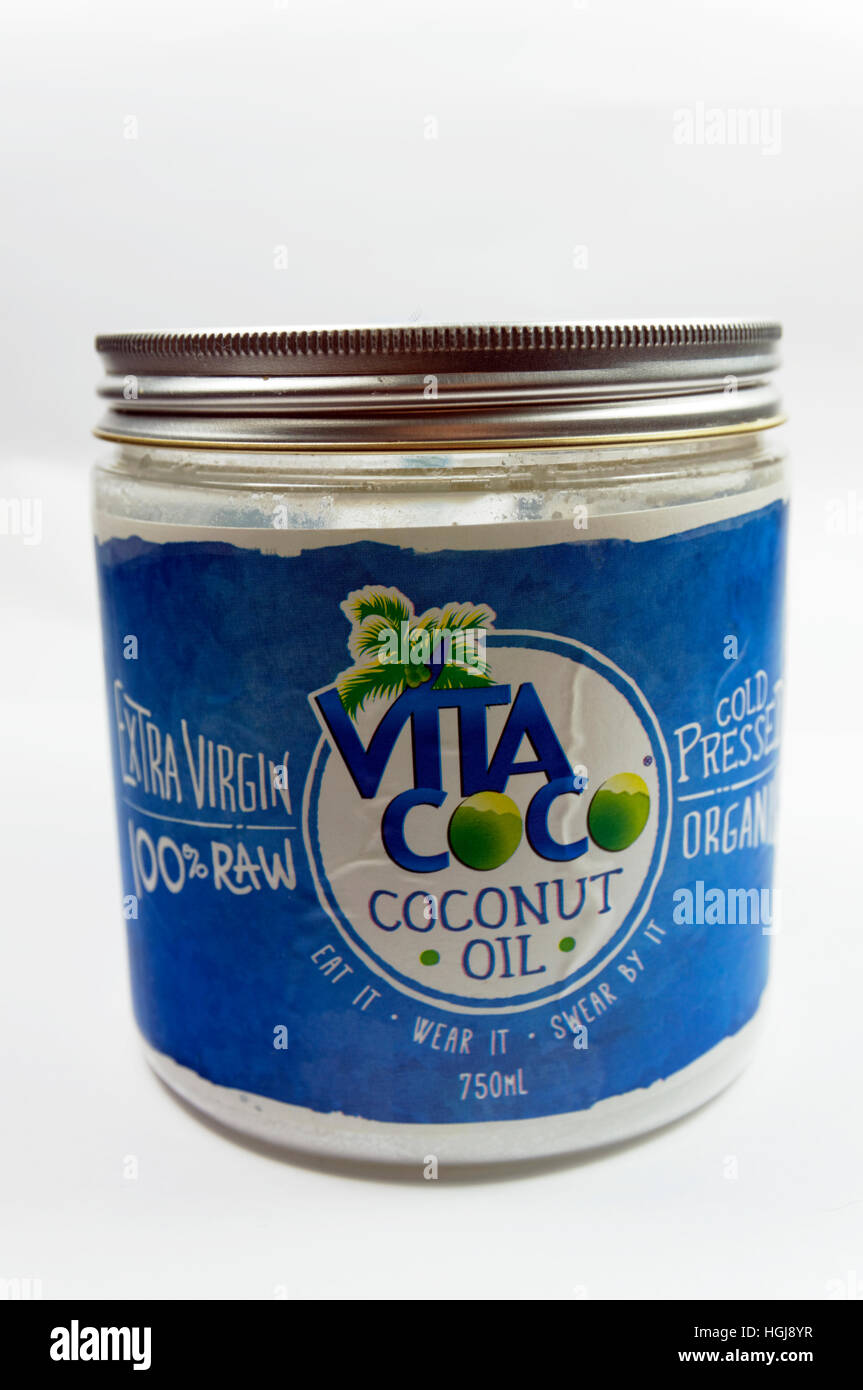 Materias Virgin Coconut Oil jar. Foto de stock