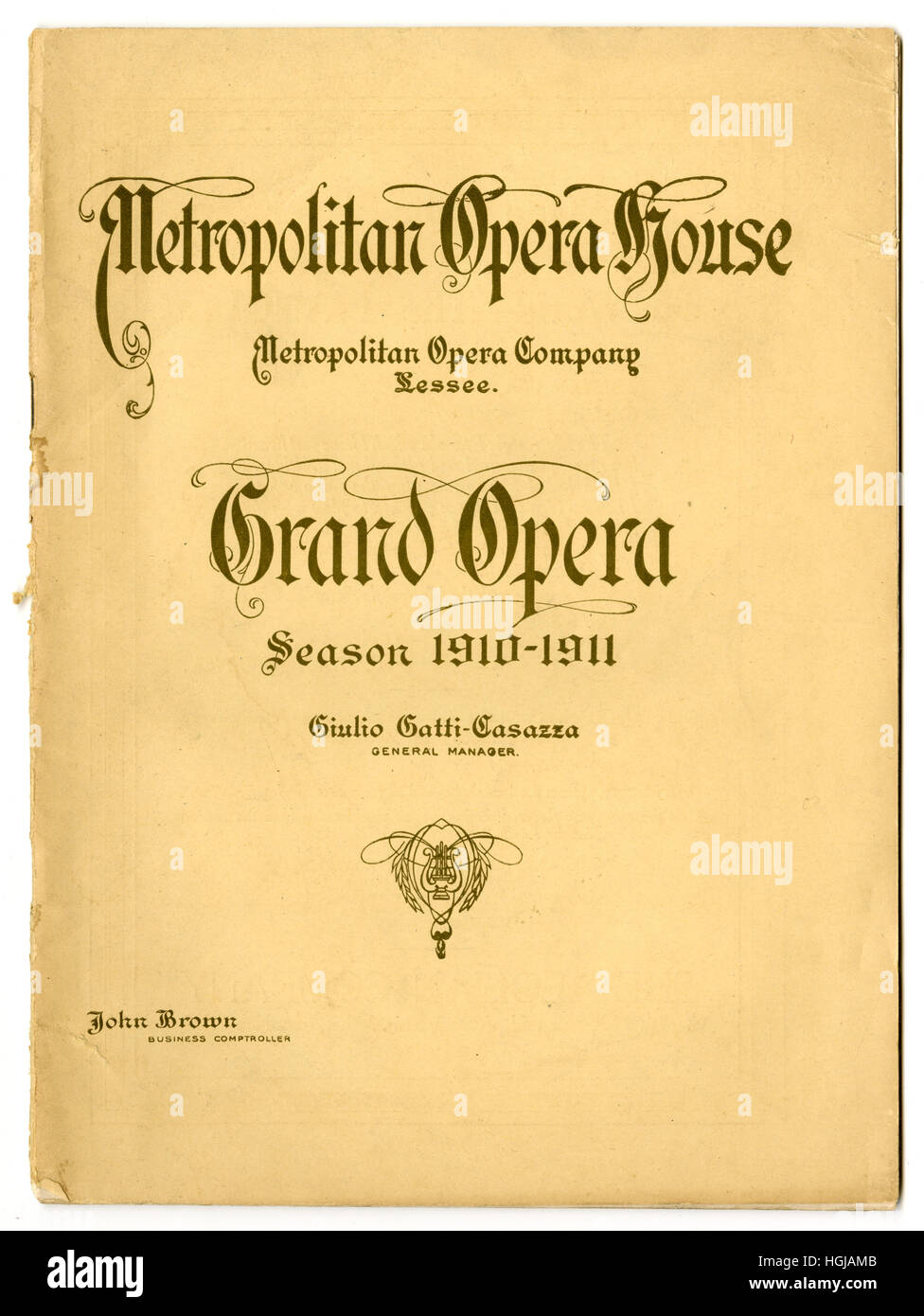 Teatro antiguo programa de la Metropolitan Opera House, la semana del 23 de enero de 1911, en la Ciudad de Nueva York. Foto de stock