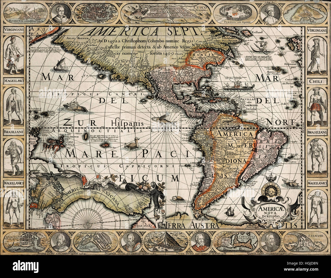 Mapa de américa 1614 Foto de stock