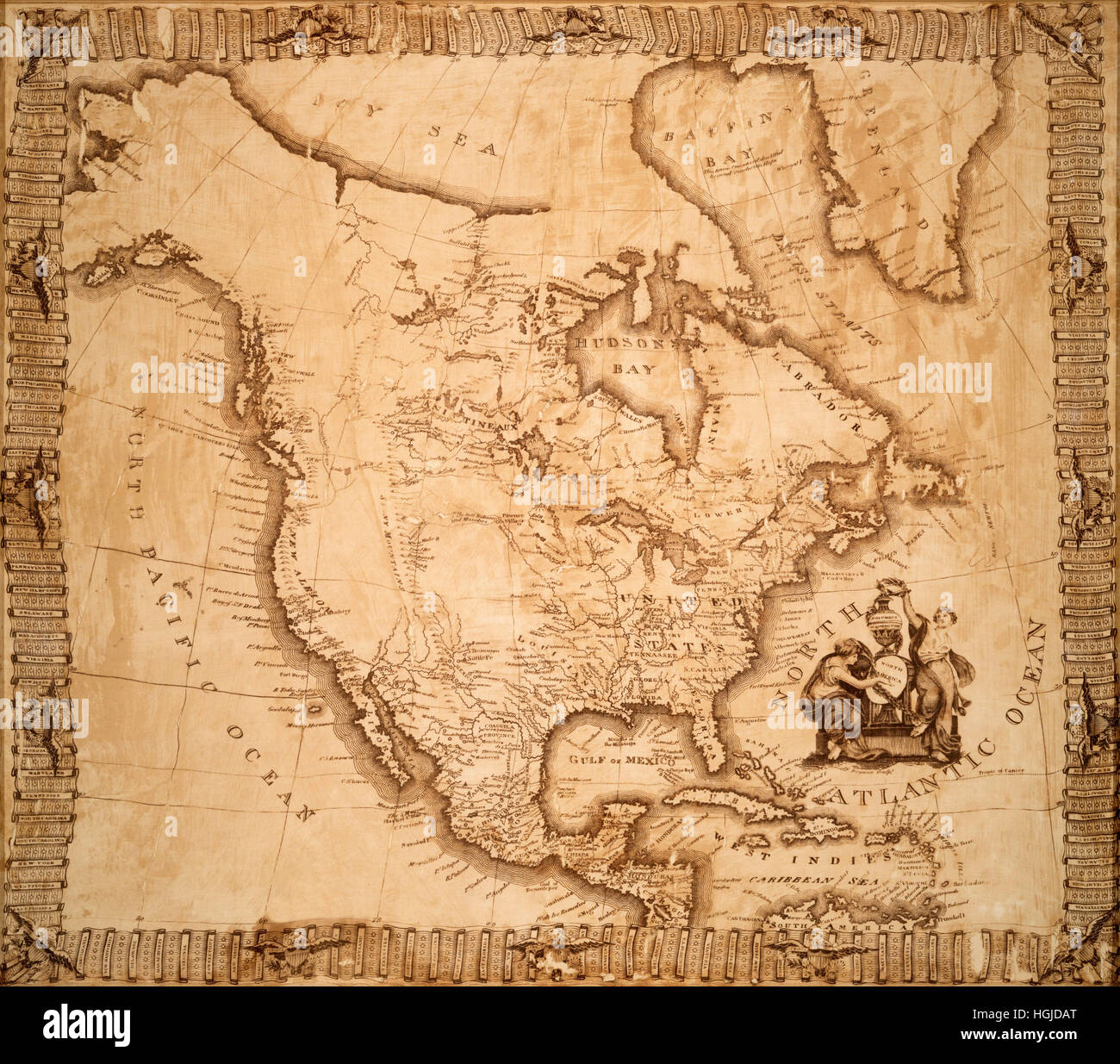 Mapa de américa 1800 Foto de stock