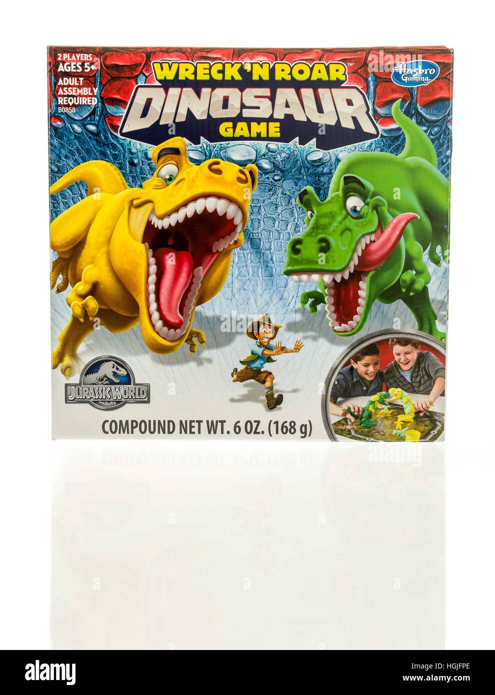 Winneconne, WI - 8 de enero de 2017: Caja de naufragio'n Roar dinosaur juego sobre un fondo aislados. Foto de stock