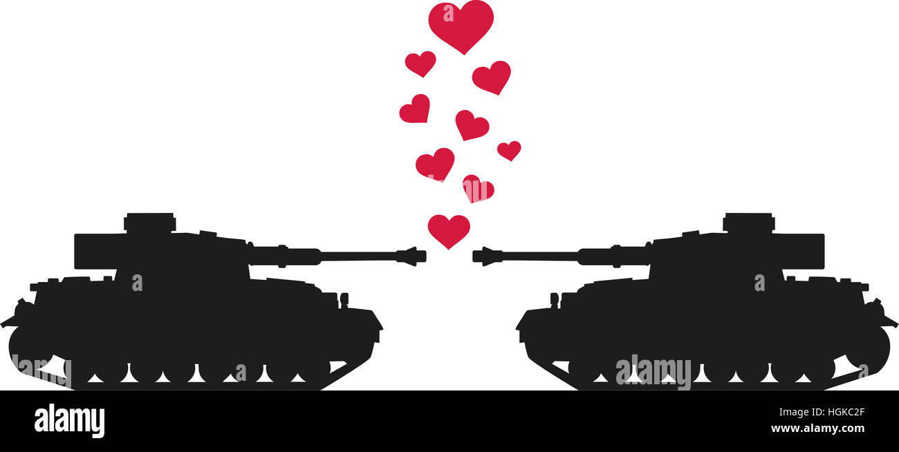 Tanques disparando amor corazones Foto de stock