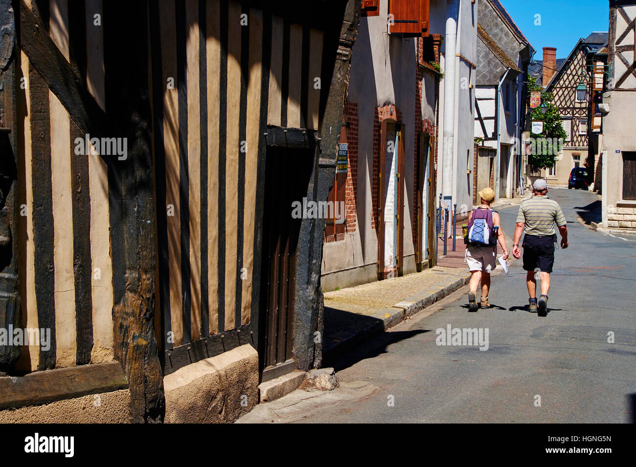 Francia, Cher (18), de Sologne, Aubigny-sur-Nere, la carretera de Jacques Coeur, Ciudad de Stuart, mitad antigua casa encofrado Foto de stock