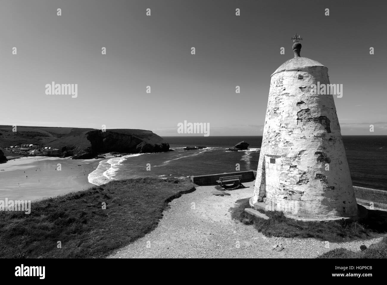 La antigua estación Mirador Pimentero, Lighthouse Hill, Portreath pueblo costero del condado de Cornwall, Inglaterra, Reino Unido. Foto de stock
