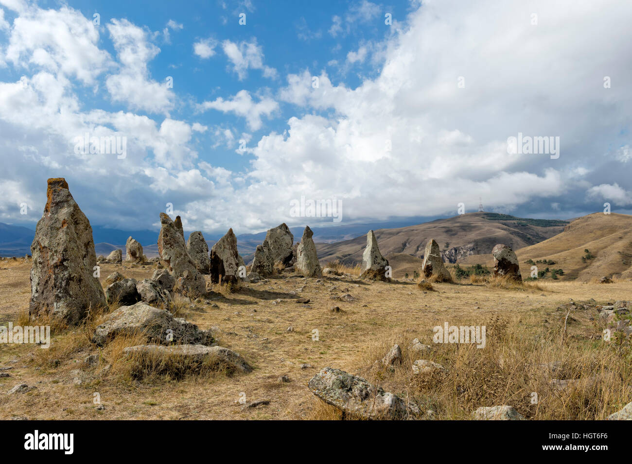 Sitio arqueológico prehistórico de Zorats Karer, provincia de Sisian, Syunik, Armenia, el Cáucaso, Oriente Medio, Asia Foto de stock