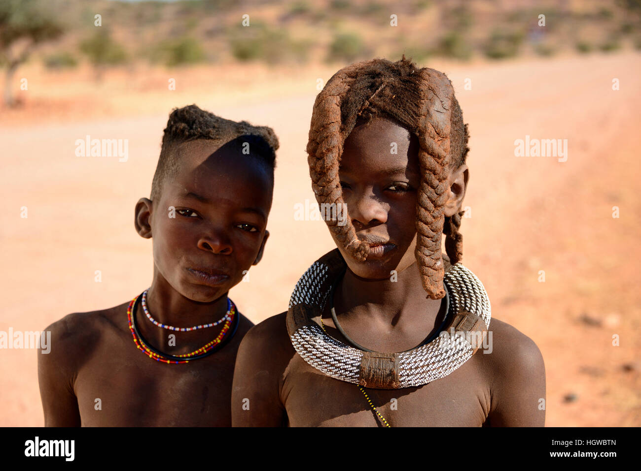 Himbas niño, Kaokoveld, Namibia, niños Foto de stock