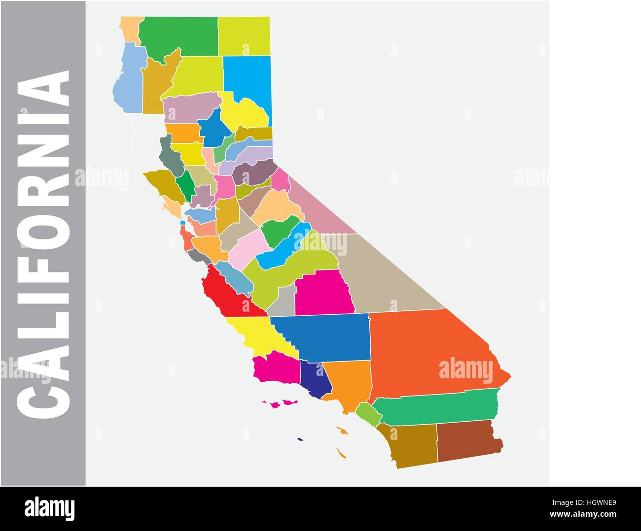 Colorido y político administrativo de California mapa de vectores Ilustración del Vector