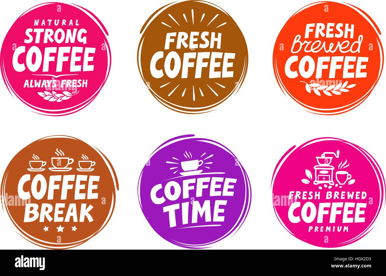 Vector colorido conjunto de etiquetas para café, bebida. Colección de iconos Ilustración del Vector