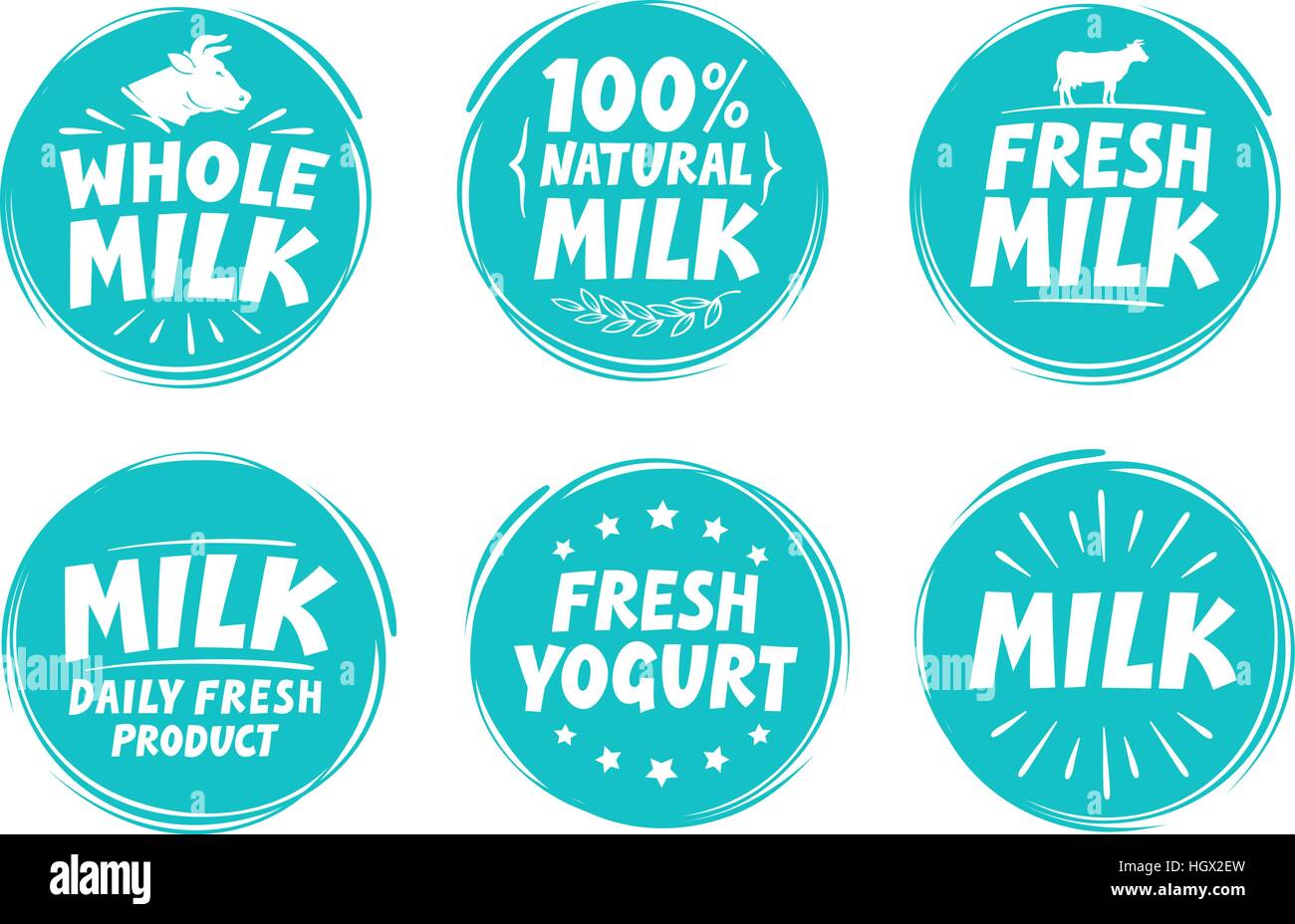 Definir etiquetas vectoriales para leche, yogur. Colección de iconos Ilustración del Vector