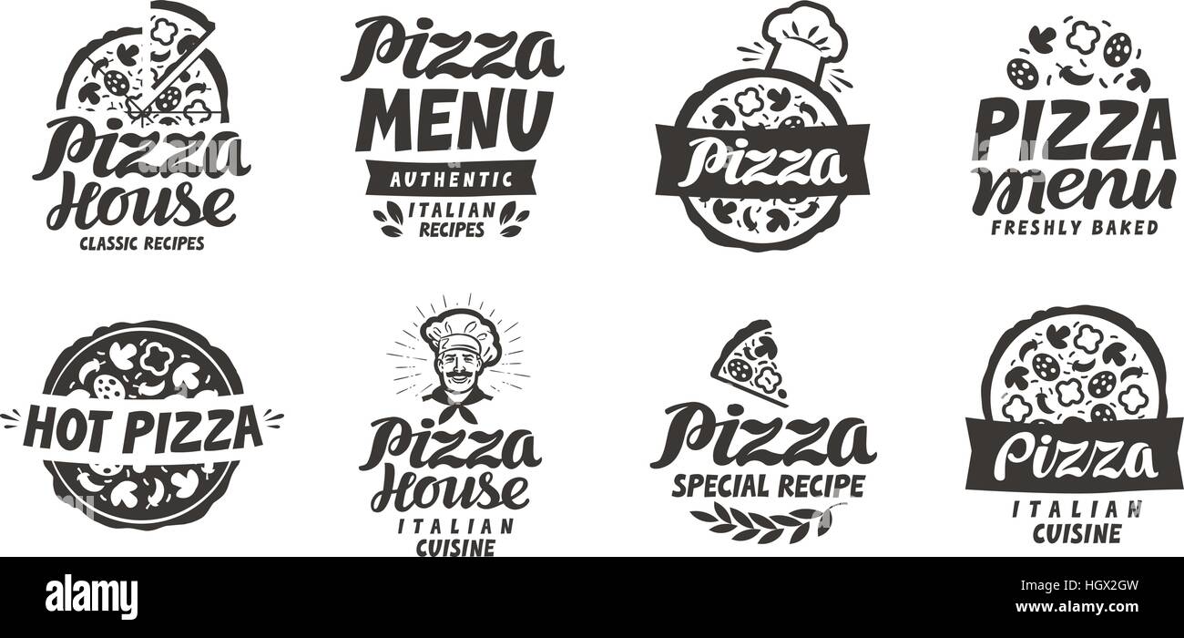Pizza italiana. Colección de etiquetas para el diseño del menú restaurante o pizzería Ilustración del Vector