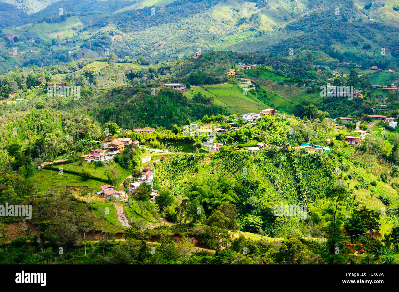 Vista panorámica desde la roca de Guatape en Medellín, Colombia Foto de stock