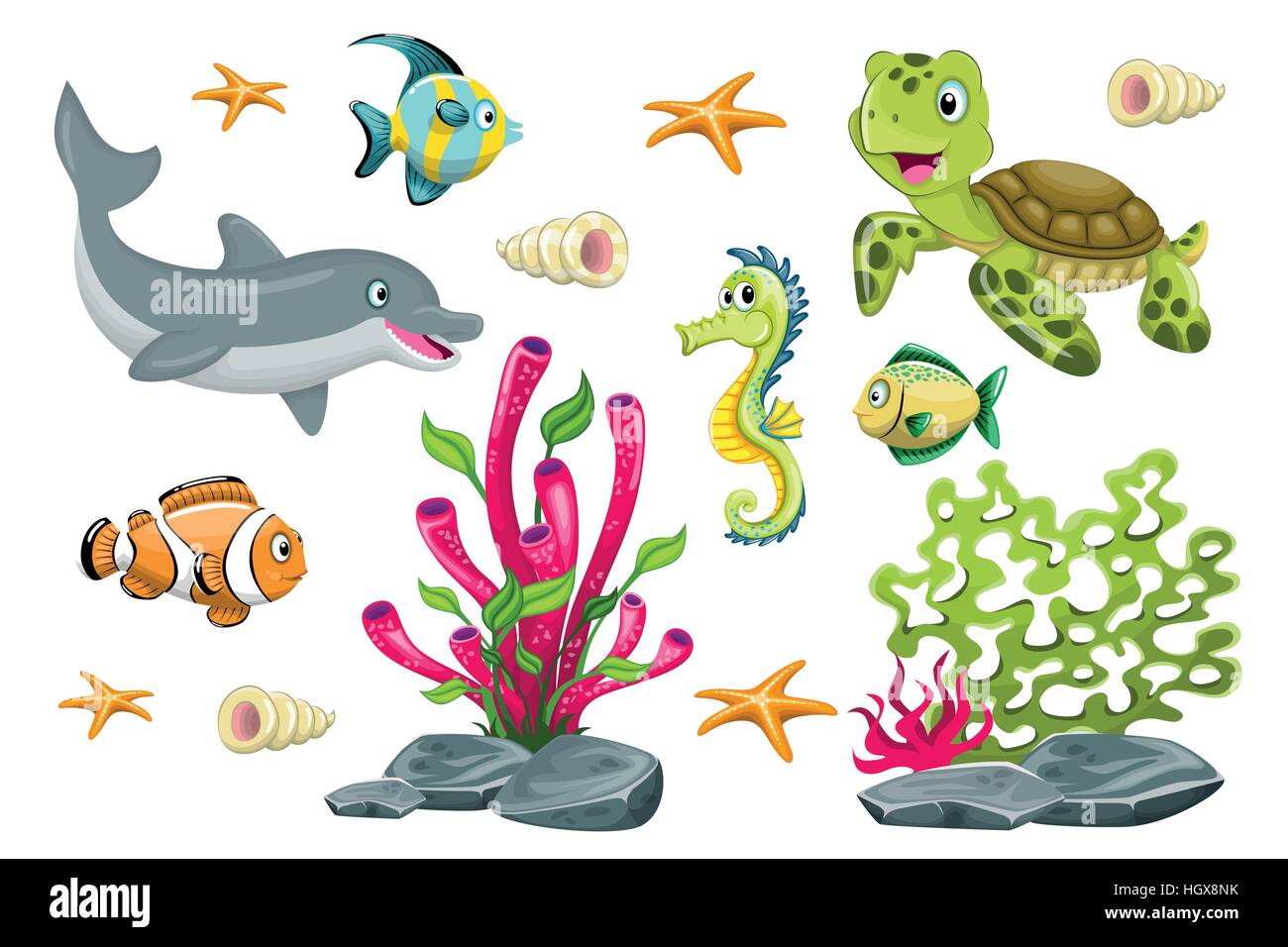 Conjunto de animales marinos de dibujos animados Imagen Vector de stock - Alamy Conjunto de animales marinos de dibujos animados Imagen Vector de stock - Alamy