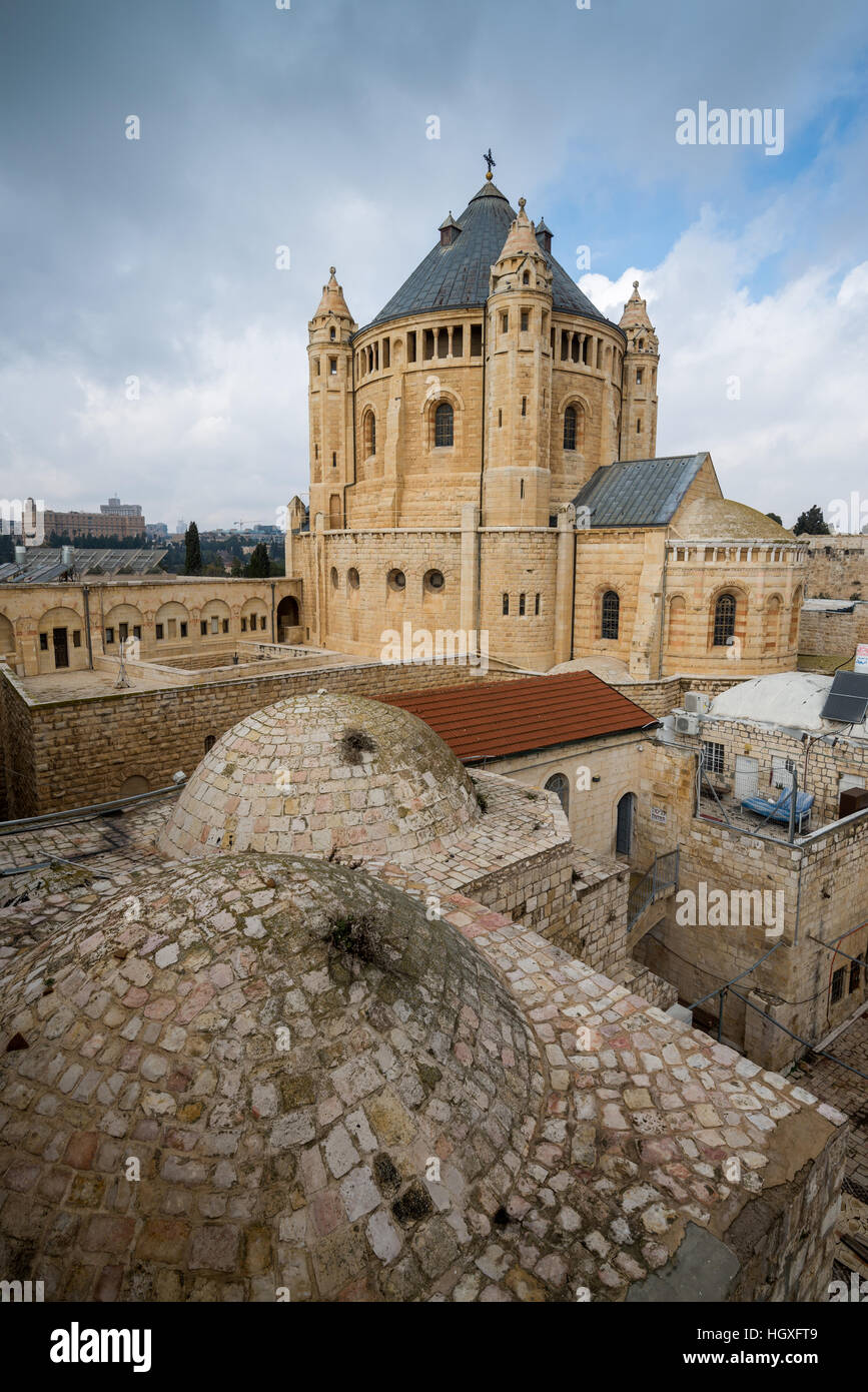 Sión Iglesia, Dormición Abadía en el Monte Sión en Jerusalén, Israel, Asia Foto de stock