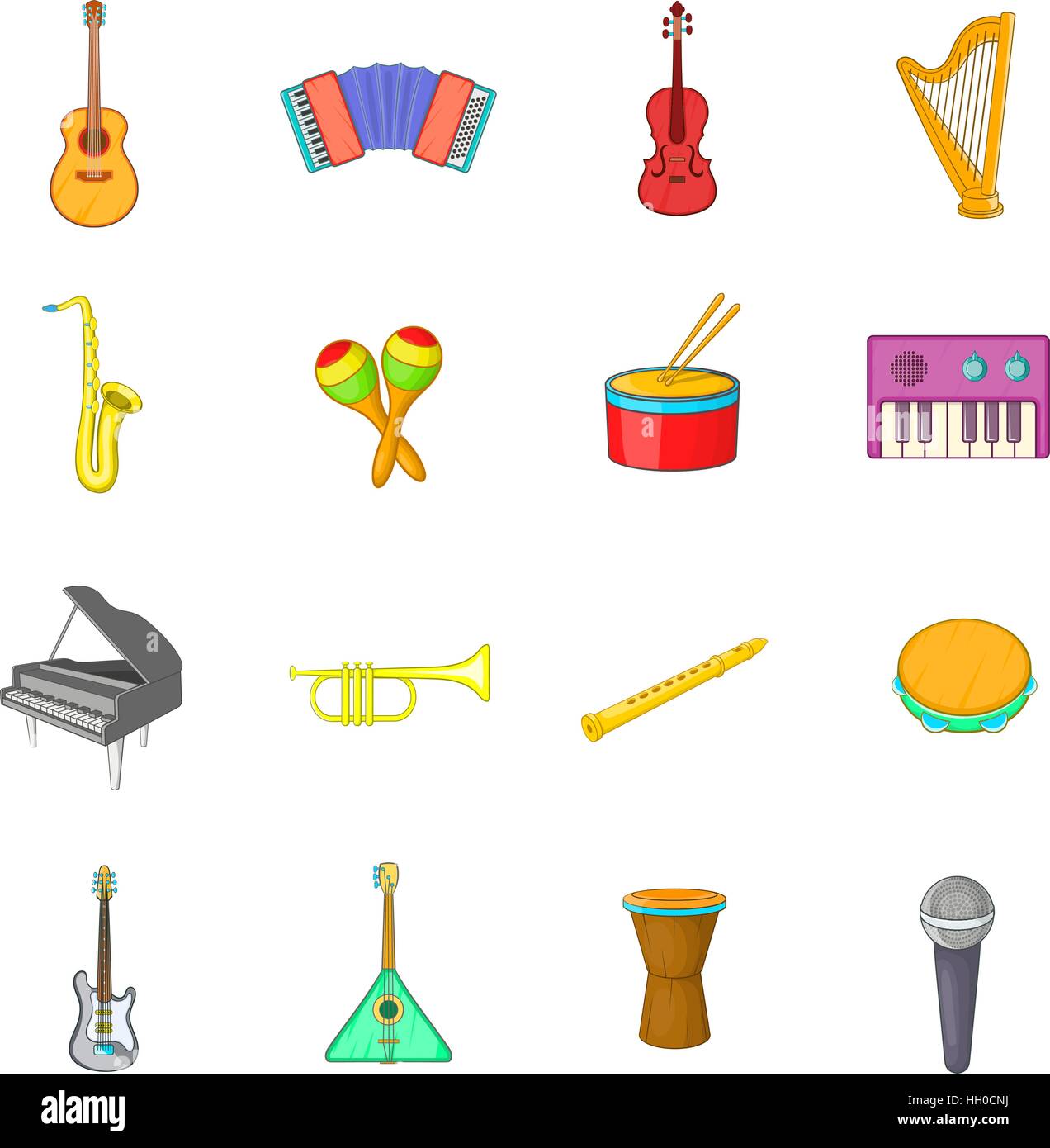 Instrumentos musicales, iconos de estilo de dibujos animados Imagen Vector  de stock - Alamy