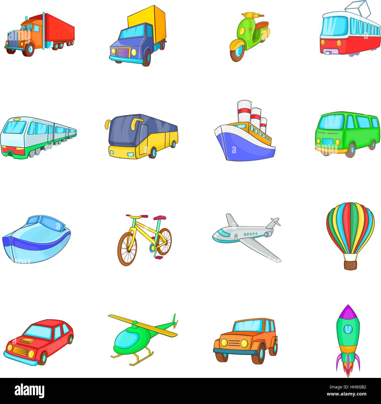 Transporte, conjunto de iconos de estilo de dibujos animados Imagen Vector  de stock - Alamy