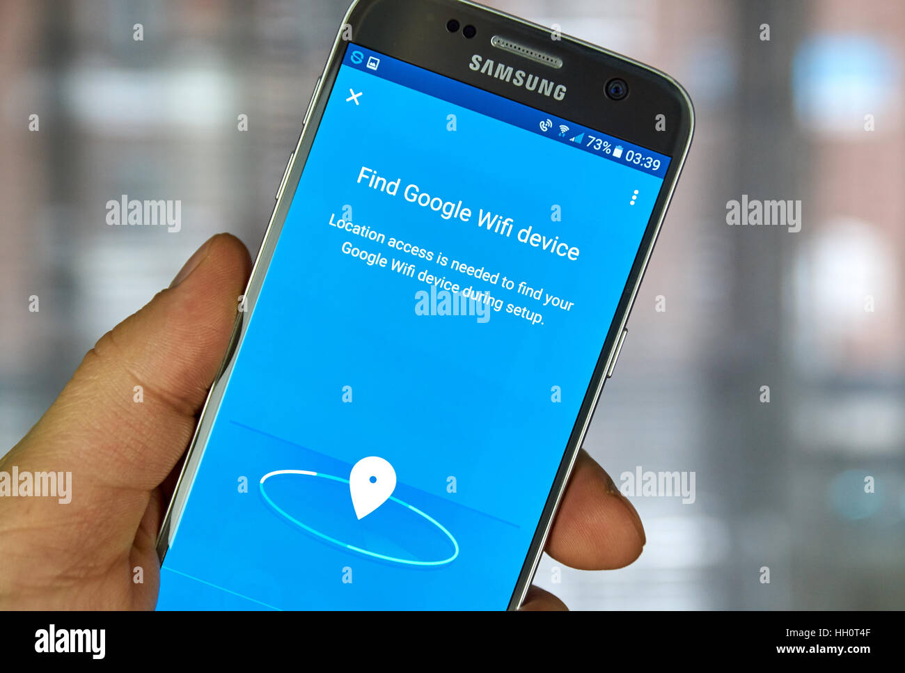 MONTREAL, Canadá - 23 de diciembre de 2016 : Google wifi aplicación en Samsung S7 scree. El Google Wifi app permite controlar Google Wifi puntos o OnHub ri Foto de stock