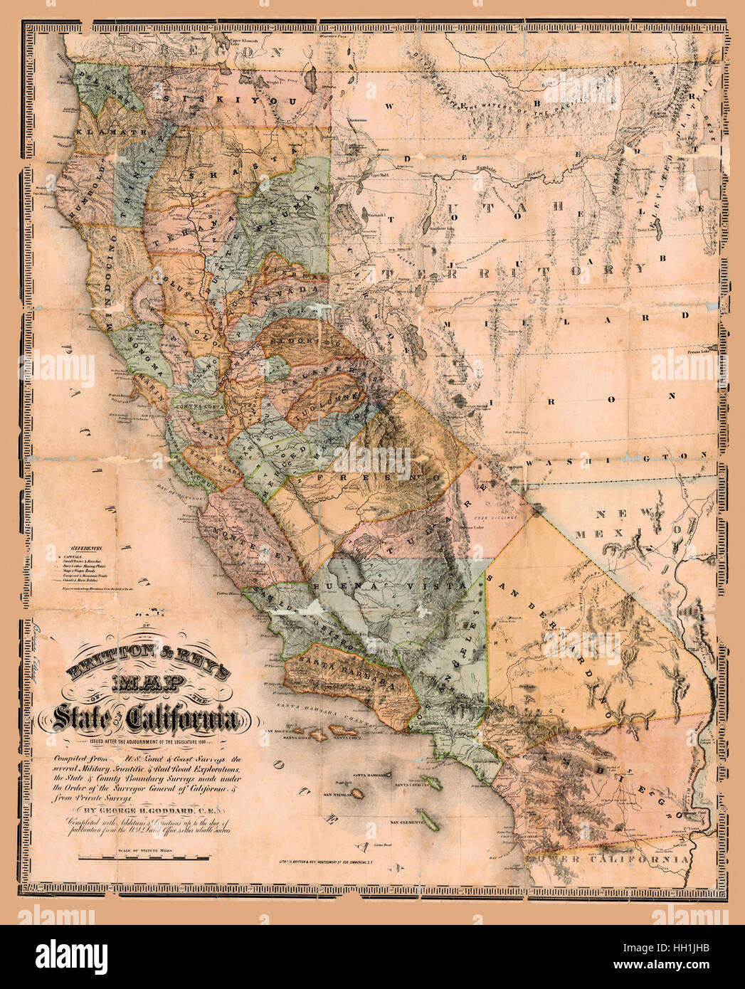 Mapa de California 1861 Foto de stock