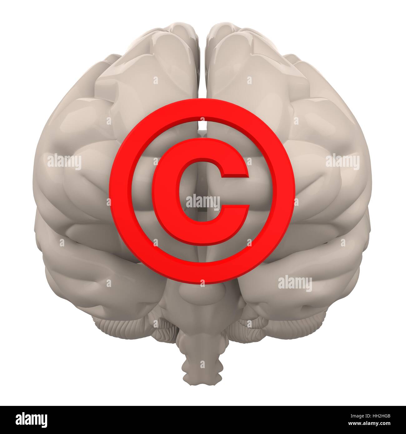 Cerebro con el símbolo de copyright aislado en blanco 3D rendering Foto de stock