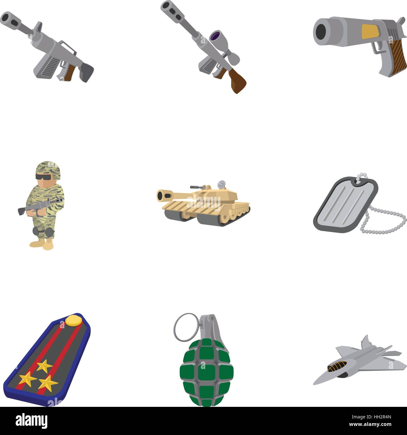 Iconos de armas militares, estilo de dibujos animados Imagen Vector de  stock - Alamy