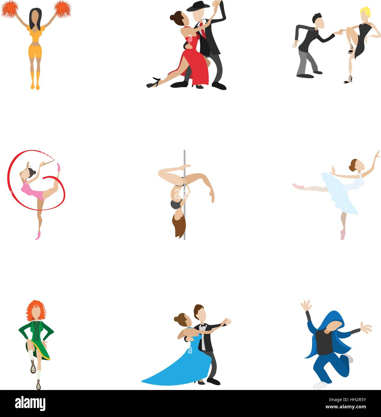 Tipos de danzas, conjunto de iconos de estilo de dibujos animados Imagen  Vector de stock - Alamy