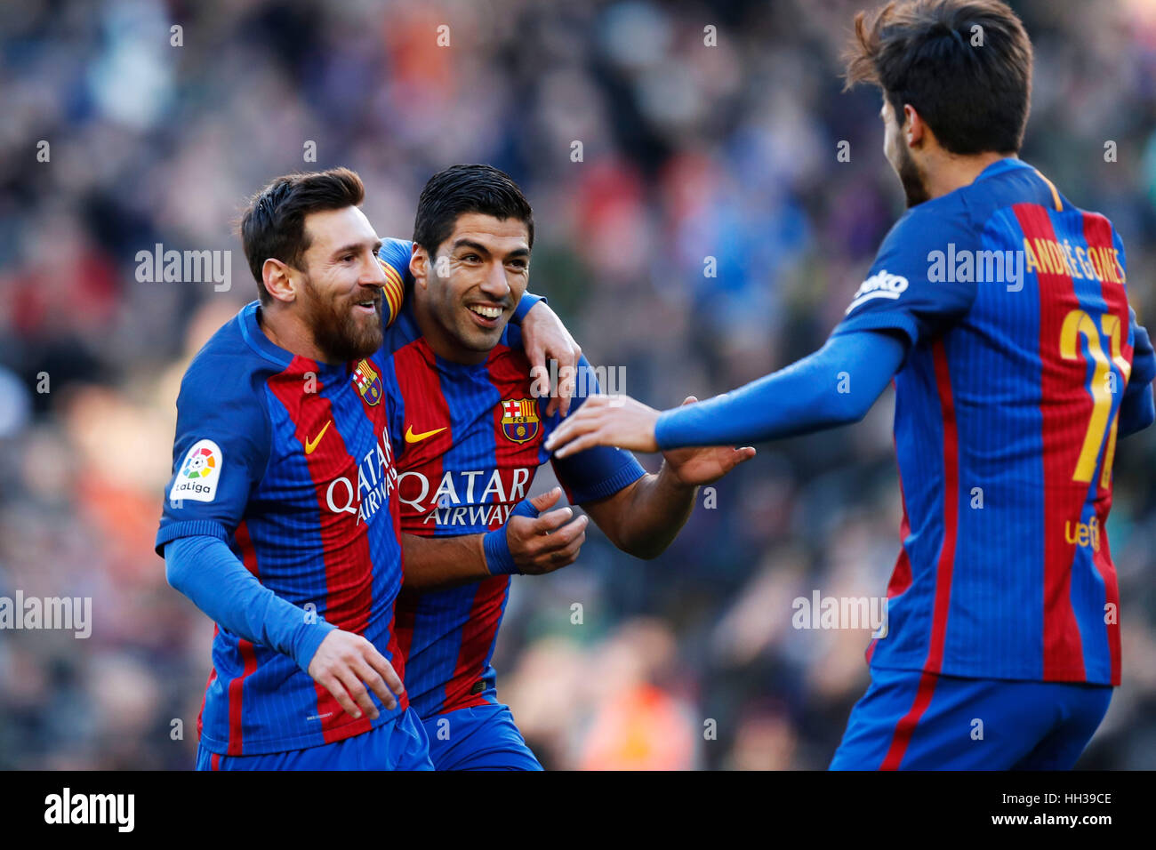Lionel Messi, Luis Suárez (Barcelona), 14 de enero de 2017 - Fútbol/Soccer : Español de Primera División "Liga Santander' partido entre el FC 5-0 UD Las Palmas en el estadio