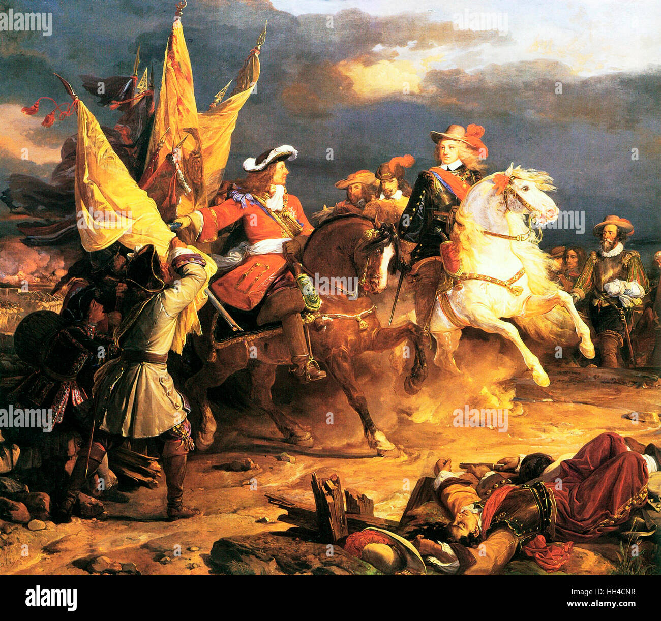 Batalla de Villaviciosa durante la Guerra de Sucesión Española (1701-1714) fue un gran conflicto europeo de principios del siglo XVIII, batalla de Villaviciosa, Louis Joseph, duque de Vendôme y Felipe V de España Foto de stock