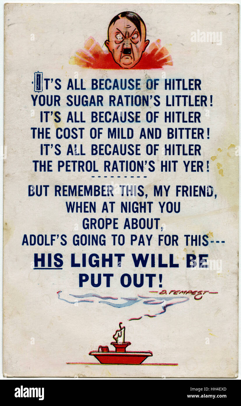 Postal de Propaganda - WW2 - Hitler causando escasez Foto de stock