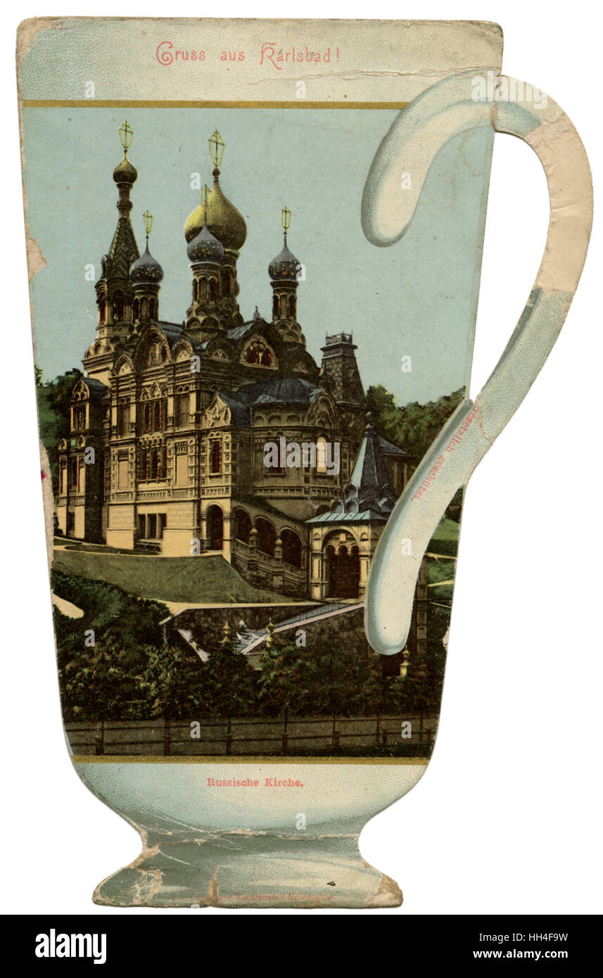 Iglesia rusa, Karlsbad, Alemania - Postal en forma de taza! Foto de stock