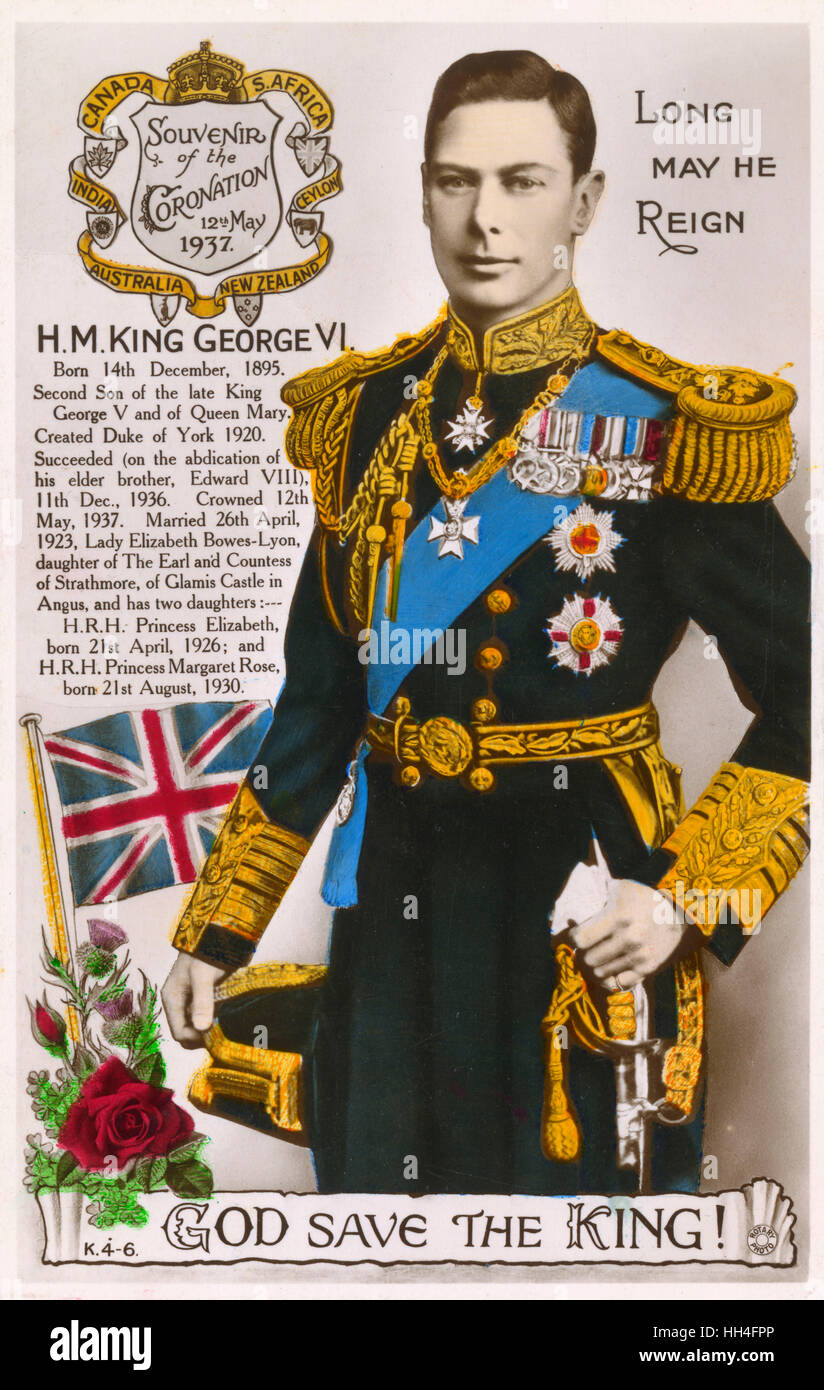 King GEORGE VI - Postal de recuerdo de coronación Foto de stock