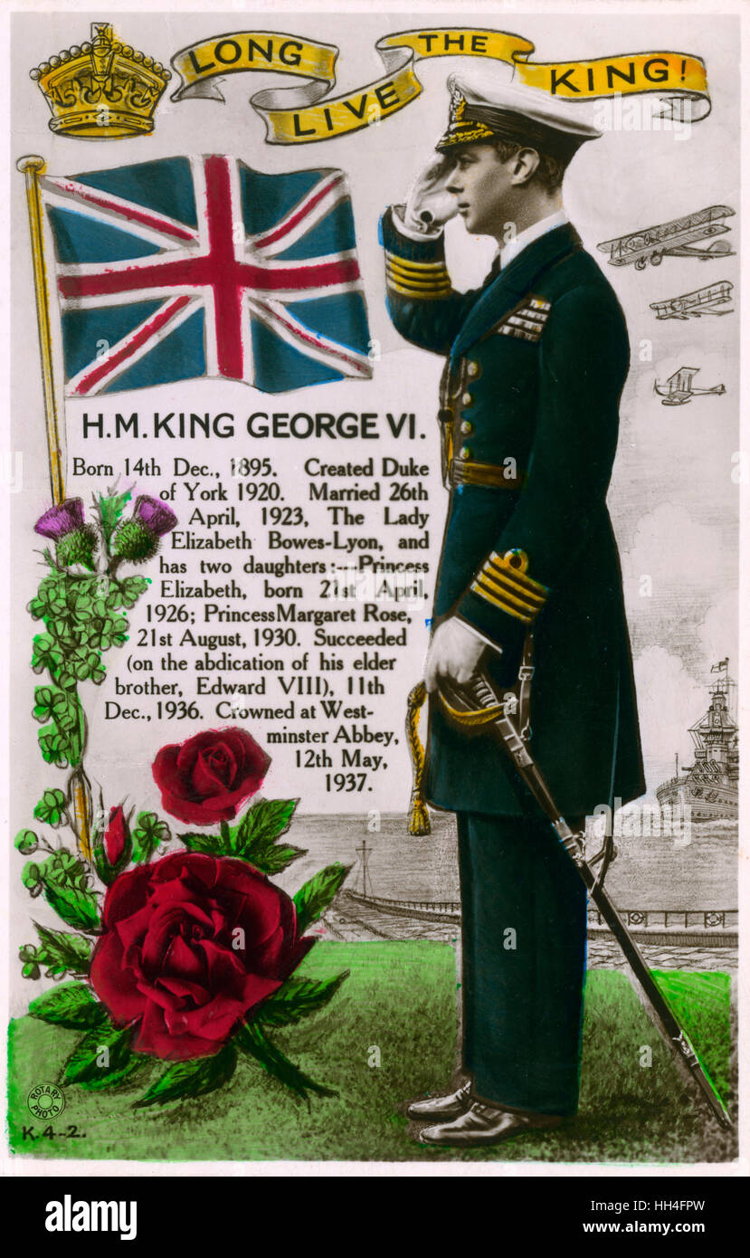 King GEORGE VI - Postal de recuerdo de coronación Foto de stock