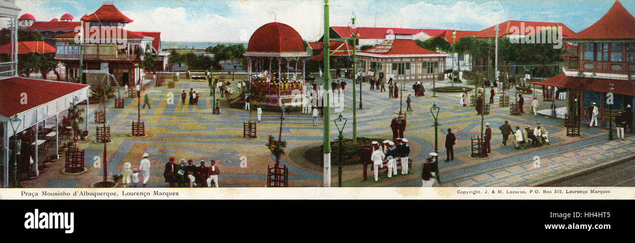 Vista panorámica de la plaza de la ciudad, Praça Mouzinho de Albuquerque, Lourenço Marques (ahora Maputo), la capital de Mozambique, portugués en África oriental. Foto de stock