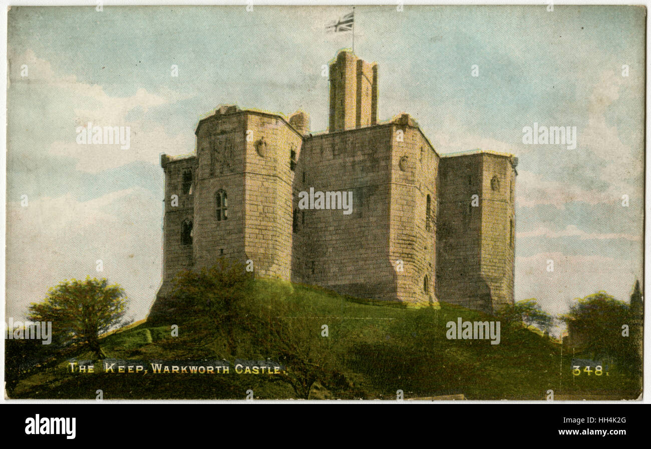 La Torre del Homenaje, el castillo de Warkworth, Northumberland, Inglaterra Foto de stock