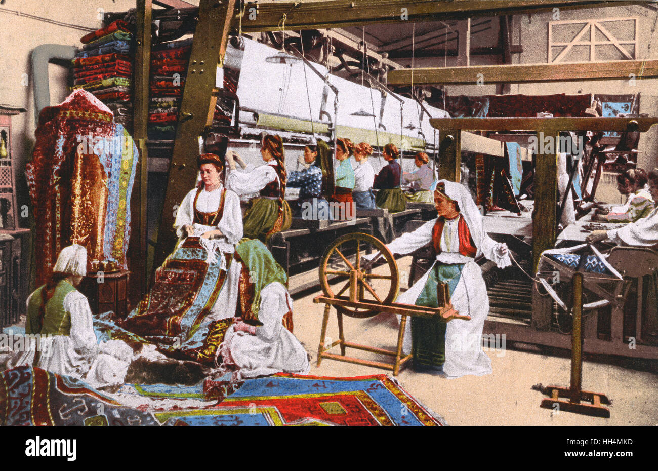 Bosnia y Herzegovina - tejedores de alfombras en el trabajo. Foto de stock